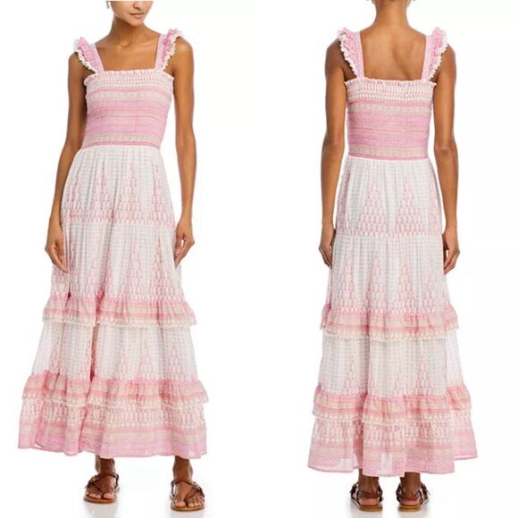 NEW NWT Bell Christine Pink Hearts Tiered‎ Maxi Dress XL MSRP $408 Cotton Silk - Picture 1 of 11